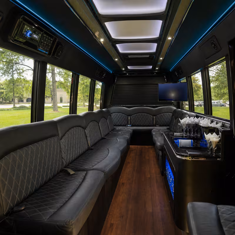 Passenger watching the Queens scenery during a regional party bus road trip