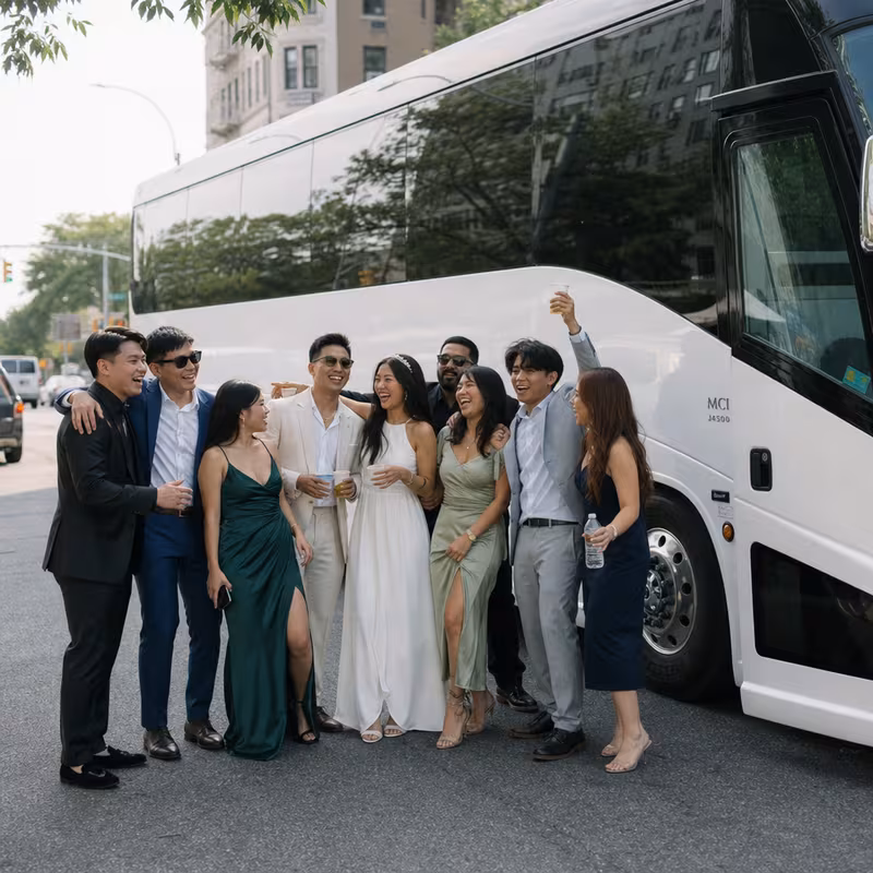 Passengers loading luggage while boarding an Queens group shuttle