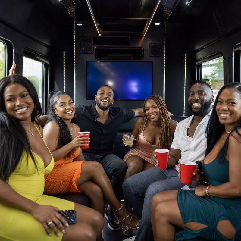 Black Mercedes Sprinter van staged for an Queens Birthday Transportation group