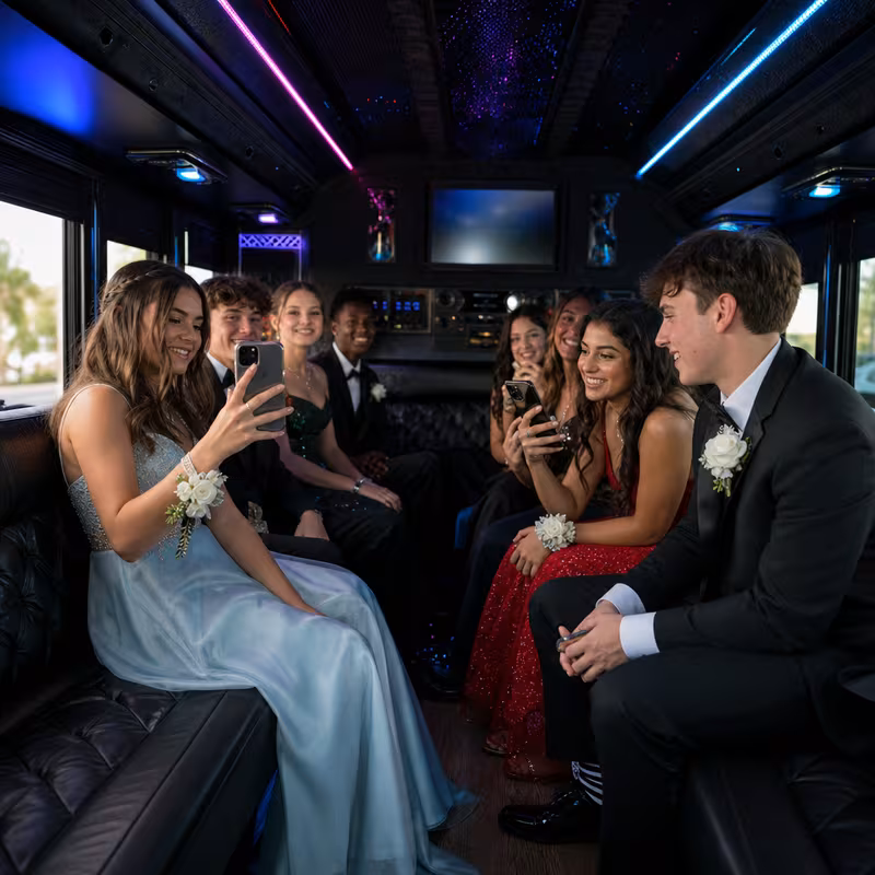 Black Mercedes Sprinter van staged for an Queens Prom & Homecoming Transportation group