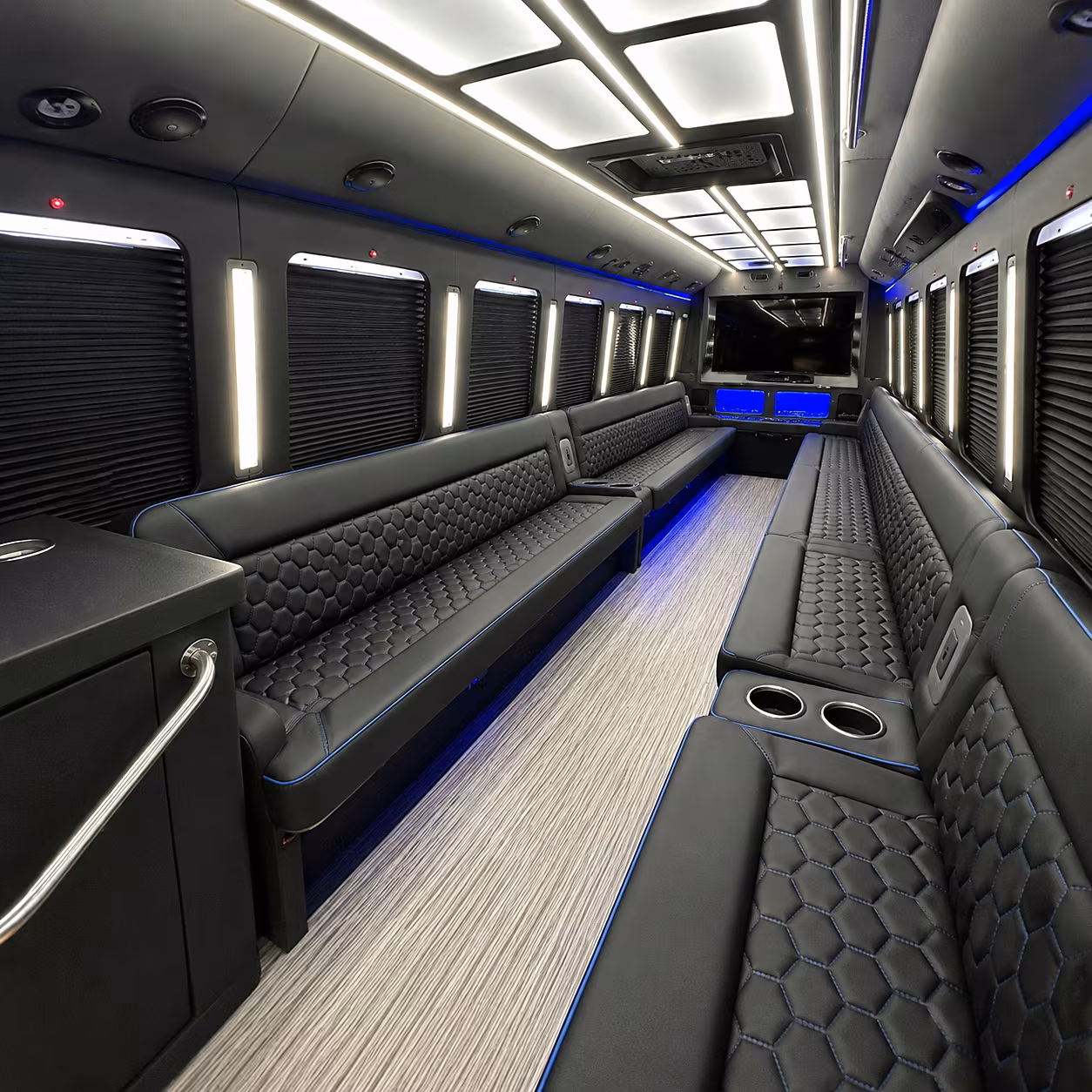 Queens Birthday, Sweet 16, & Quinceañera Transportation party bus interior