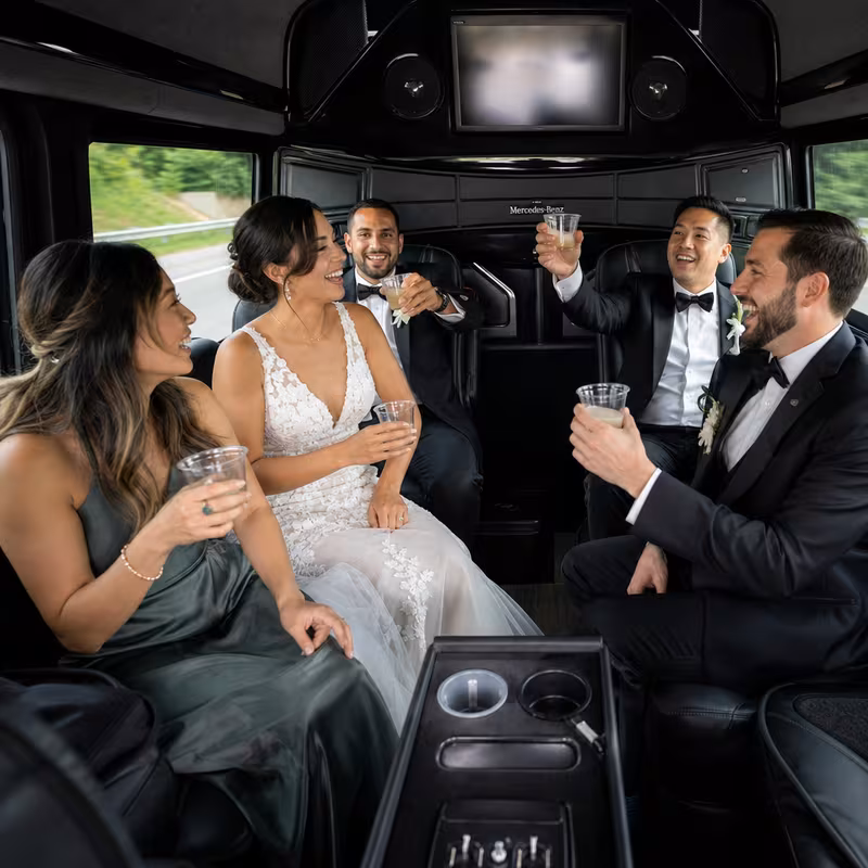 Black Mercedes Sprinter van staged for an Queens Wedding Transportation group