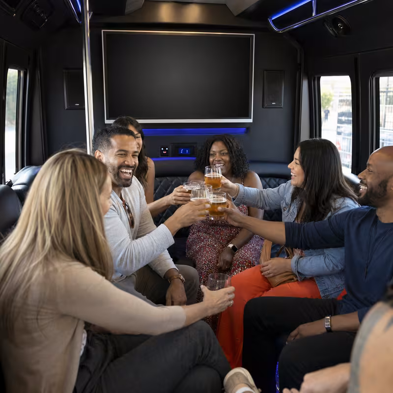 Black Mercedes Sprinter van staged for an Queens Winery & Brewery Tour Transportation group