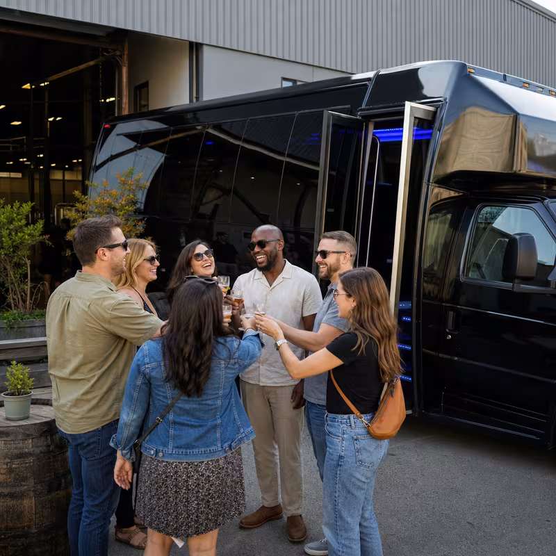 Passengers loading luggage while boarding an Queens group shuttle
